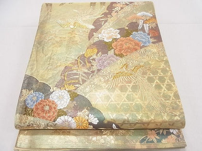 平和屋着物◎六通柄袋帯 雪芝花鳥文 金糸 逸品 CAAD9261ev