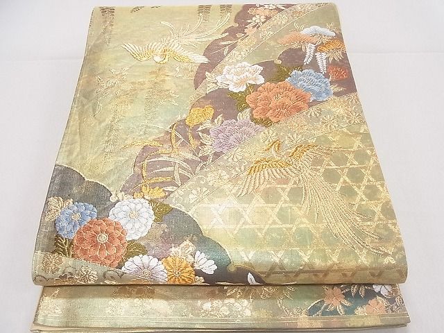 平和屋着物◎六通柄袋帯 雪芝花鳥文 金糸 逸品 CAAD9261ev