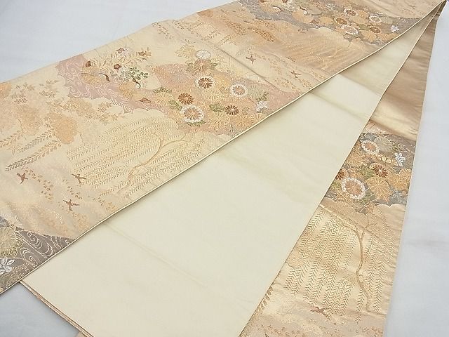 平和屋着物◎六通柄袋帯 唐織 流水鴛鴦草花文 金銀糸 逸品 BAAE4665vj