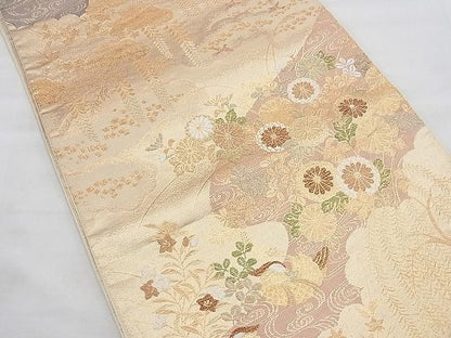 平和屋着物◎六通柄袋帯 唐織 流水鴛鴦草花文 金銀糸 逸品 BAAE4665vj