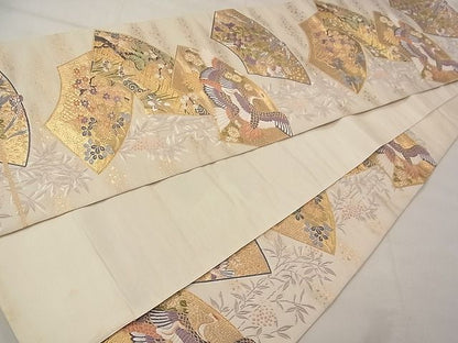 平和屋着物◎六通柄袋帯 地紙飛鶴草花文 金糸 逸品 CAAD4909vf