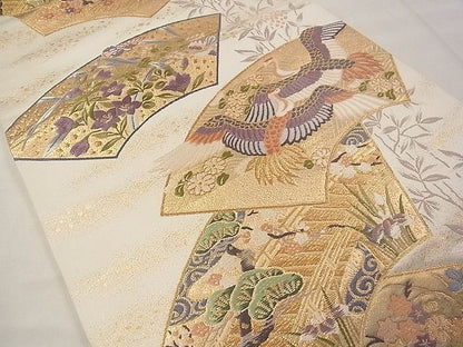平和屋着物◎六通柄袋帯 地紙飛鶴草花文 金糸 逸品 CAAD4909vf