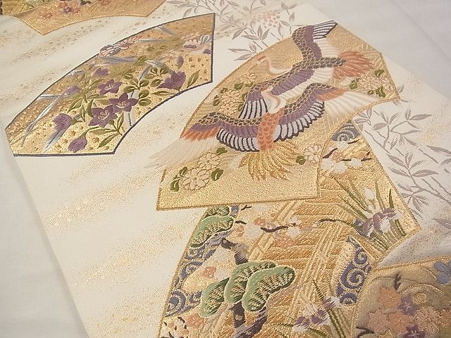 平和屋着物◎六通柄袋帯 地紙飛鶴草花文 金糸 逸品 CAAD4909vf