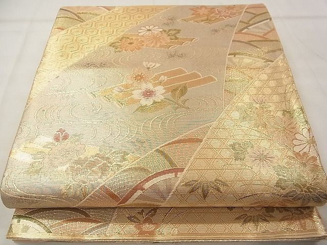 平和屋着物◎佐賀錦　六通柄袋帯　花筏文　金糸　逸品　CAAD4896vf