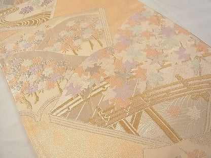 平和屋着物◎六通柄袋帯 唐織 冊子渡り橋草花文 金銀糸 逸品 CAAD4900vf