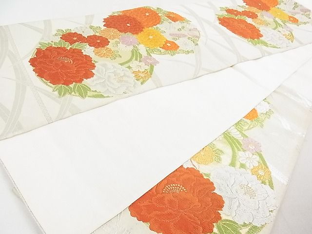 平和屋着物◎六通柄袋帯 唐織 草花丸文 金銀糸 逸品 DAAD8146cm