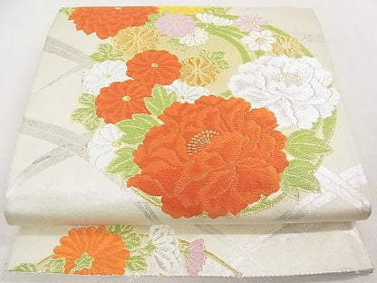 平和屋着物◎六通柄袋帯 唐織 草花丸文 金銀糸 逸品 DAAD8146cm