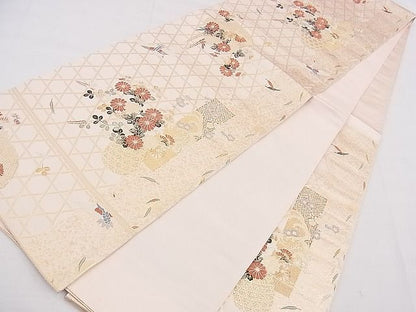 平和屋着物◎六通柄袋帯 唐織 短冊飛鶴花籠文 金銀糸 逸品 BAAE0108hz