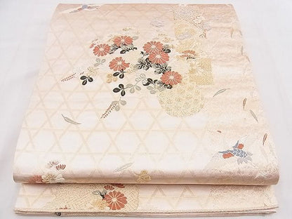 平和屋着物◎六通柄袋帯 唐織 短冊飛鶴花籠文 金銀糸 逸品 BAAE0108hz