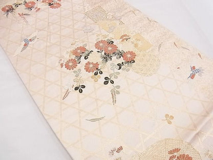 平和屋着物◎六通柄袋帯 唐織 短冊飛鶴花籠文 金銀糸 逸品 BAAE0108hz