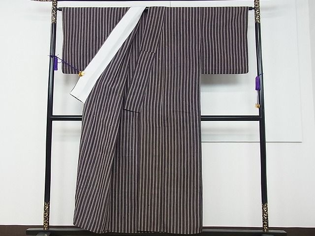 平和屋本店■極上　浦野理一　経節紬　単衣　間道　逸品　CZAA0129s4
