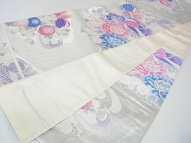 平和屋着物◎六通柄袋帯 唐織 鴛鴦花文 銀糸 逸品 DAAD4846sa