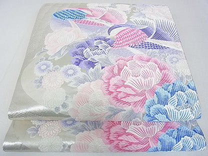 平和屋着物◎六通柄袋帯 唐織 鴛鴦花文 銀糸 逸品 DAAD4846sa