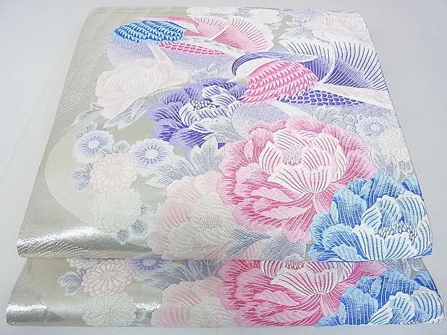 平和屋着物◎六通柄袋帯 唐織 鴛鴦花文 銀糸 逸品 DAAD4846sa