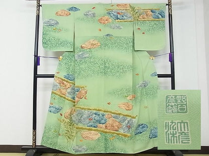 平和屋本店●極上　野口彦太郎　大彦三代目　江戸染繍友禅　訪問着　駒刺繍　石庭　暈し染め　金糸　高島屋扱い　逸品　CZAA0187s4