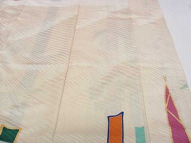 平和屋本店●希少　振袖　染刺工芸　大羊居　東京友禅　駒刺繍　笹竹枝梅草花文　金彩　逸品　CZAA0194s4
