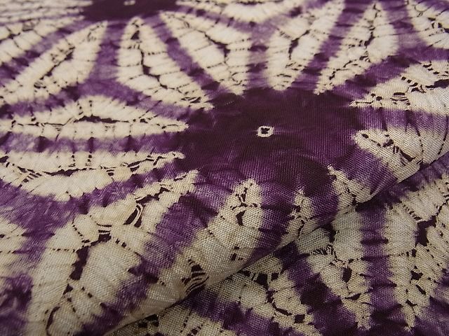 期間限定セール20％off●極上　岩手の匠　草紫堂　南部絞り　紫根染　紬　麻の葉文様　証紙付き　逸品　CZAA0198s4