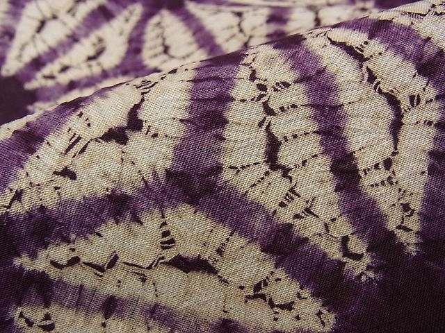 期間限定セール20％off●極上　岩手の匠　草紫堂　南部絞り　紫根染　紬　麻の葉文様　証紙付き　逸品　CZAA0198s4