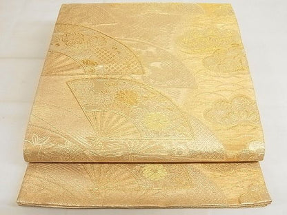 平和屋着物◎六通柄袋帯 扇面花文 金糸 正絹 逸品 AAAF4743Bsw