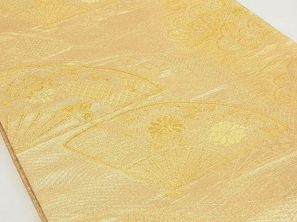 平和屋着物◎六通柄袋帯 扇面花文 金糸 正絹 逸品 AAAF4743Bsw