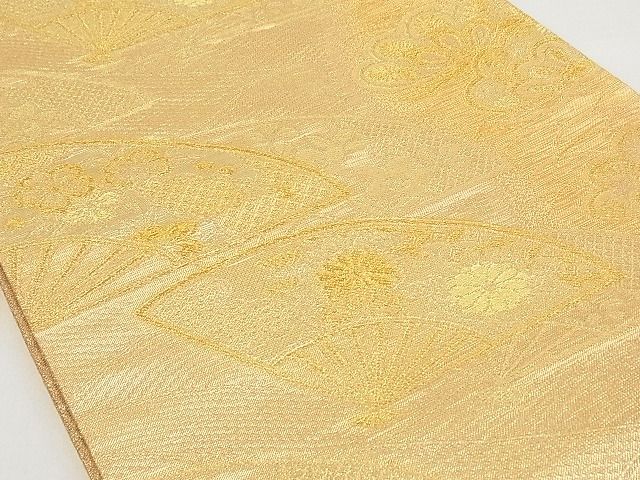 平和屋着物◎六通柄袋帯 扇面花文 金糸 正絹 逸品 AAAF4743Bsw