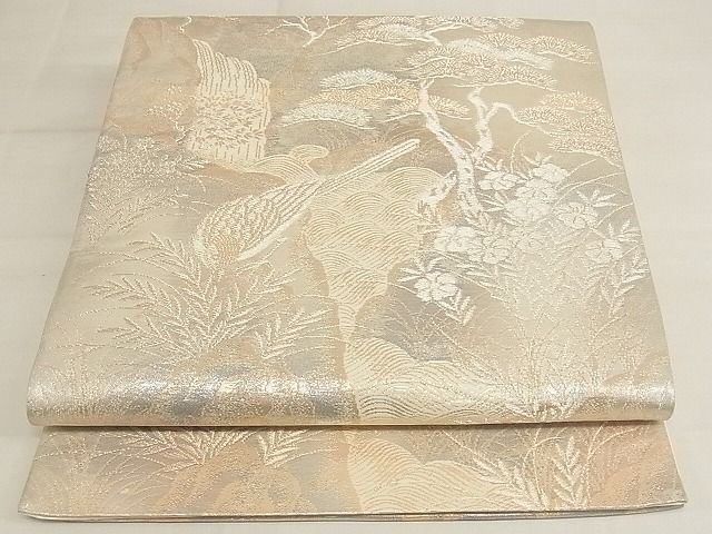 平和屋着物◎六通柄袋帯 京洛錦 風景花鳥文 金銀糸 二重引箔帯 正絹 逸品 AAAF4709Bsw