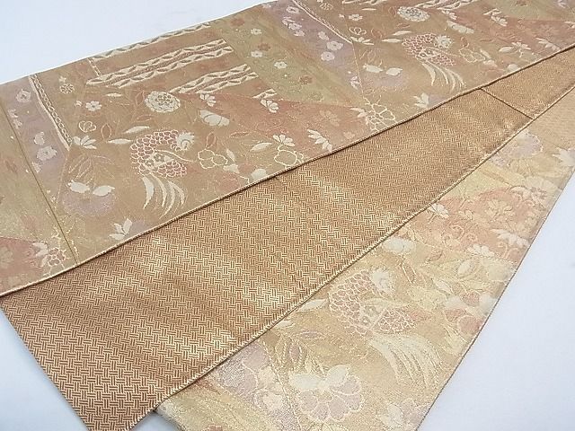 平和屋着物◎佐賀錦 六通柄袋帯 花鳥文 金糸 逸品 CAAD1722th