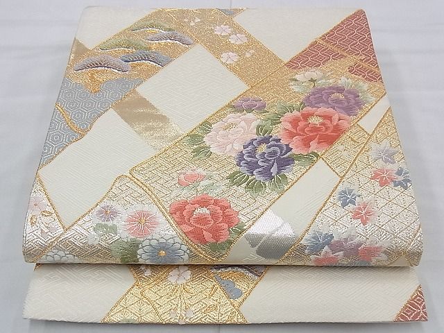平和屋着物■六通柄袋帯 唐織 竹取草花文 金銀糸 逸品 BAAE3260du