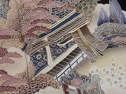平和屋着物■豪華黒留袖　駒刺繍　御所車風景文　金彩　逸品　CAAD9491ze