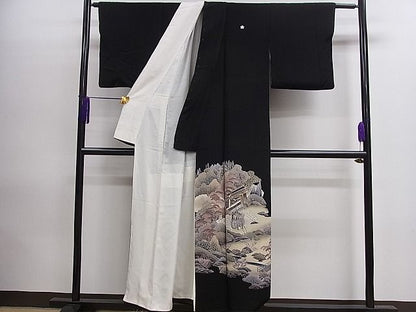 平和屋着物■豪華黒留袖　駒刺繍　御所車風景文　金彩　逸品　CAAD9491ze