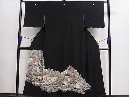 平和屋着物■豪華黒留袖　駒刺繍　御所車風景文　金彩　逸品　CAAD9491ze