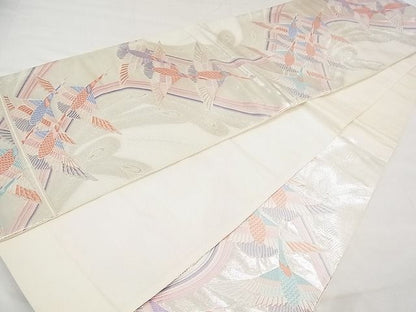 平和屋着物◎六通柄袋帯 唐織 飛鶴孔雀羽文 銀糸 逸品 CAAD5461vf