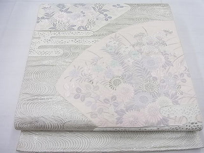 平和屋着物◎六通柄袋帯 唐織 エ霞地紙秋草文 プラチナ箔 逸品 BAAE2762ea