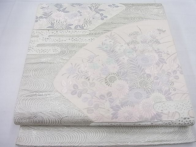平和屋着物◎六通柄袋帯 唐織 エ霞地紙秋草文 プラチナ箔 逸品 BAAE2762ea