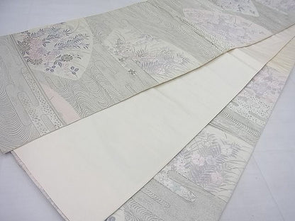 平和屋着物◎六通柄袋帯 唐織 エ霞地紙秋草文 プラチナ箔 逸品 BAAE2762ea