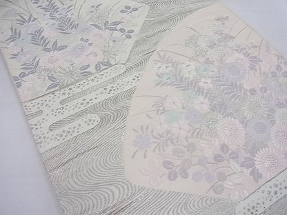 平和屋着物◎六通柄袋帯 唐織 エ霞地紙秋草文 プラチナ箔 逸品 BAAE2762ea