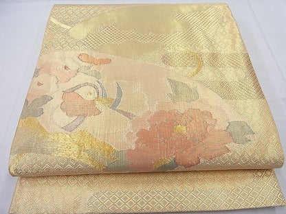 平和屋着物◎佐賀錦 太鼓柄袋帯 地紙鴛鴦花文 金糸 逸品 BAAE2772ea