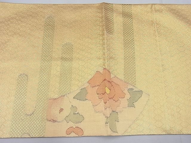 平和屋着物◎佐賀錦 太鼓柄袋帯 地紙鴛鴦花文 金糸 逸品 BAAE2772ea