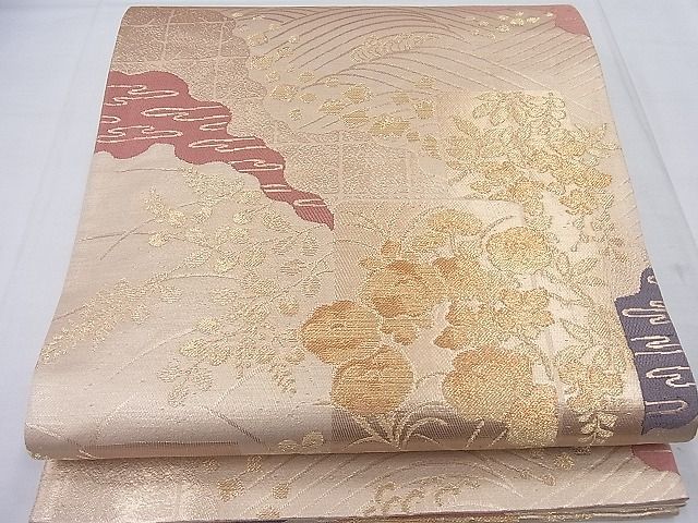 平和屋着物◎六通柄袋帯 道長短冊花文 金糸 逸品 BAAE2798ea