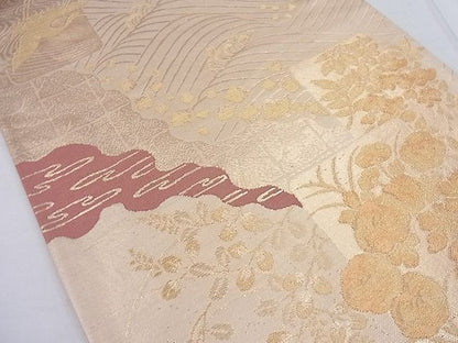 平和屋着物◎六通柄袋帯 道長短冊花文 金糸 逸品 BAAE2798ea