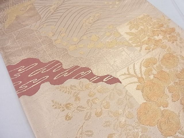 平和屋着物◎六通柄袋帯 道長短冊花文 金糸 逸品 BAAE2798ea