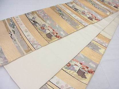 平和屋着物◎六通柄袋帯 唐織り 横段吉祥草花文 金糸 逸品 BAAE2797ea