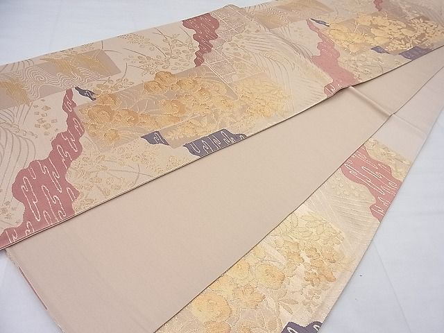 平和屋着物◎六通柄袋帯 道長短冊花文 金糸 逸品 BAAE2798ea