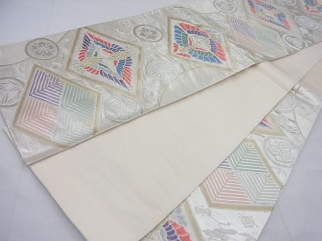 平和屋着物◎六通柄袋帯 唐織 向かい鶴菱文様 金銀糸 逸品 BAAE4232ea