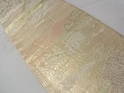 平和屋着物◎佐賀錦 六通柄袋帯 遠山風景花文 金銀糸 逸品 CAAD7001yk