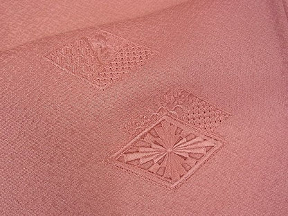 平和屋着物■中国三大刺繍　スワトウ刺繍　汕頭刺繍　総刺繍　付下げ　菱吉祥文　薄紅色　逸品　DAAB1834jm