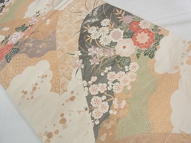 平和屋着物◎六通柄袋帯 唐織 雲取り立波吉祥花文 金糸 逸品 CAAD7085yk