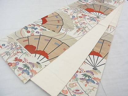 平和屋着物◎六通柄袋帯 唐織 能衣扇面調 金糸 逸品 BAAE3115jm