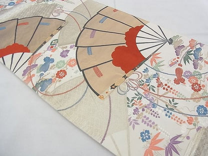 平和屋着物◎六通柄袋帯 唐織 能衣扇面調 金糸 逸品 BAAE3115jm