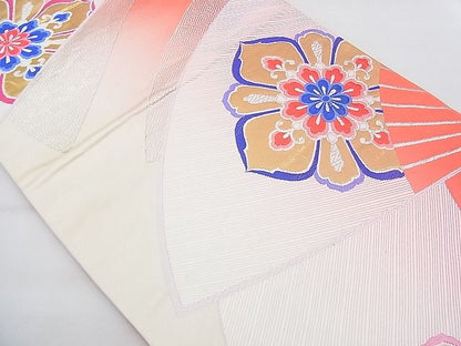 平和屋着物◎六通柄袋帯 唐織 扇面花菱文 金銀糸 逸品 BAAE3129jm